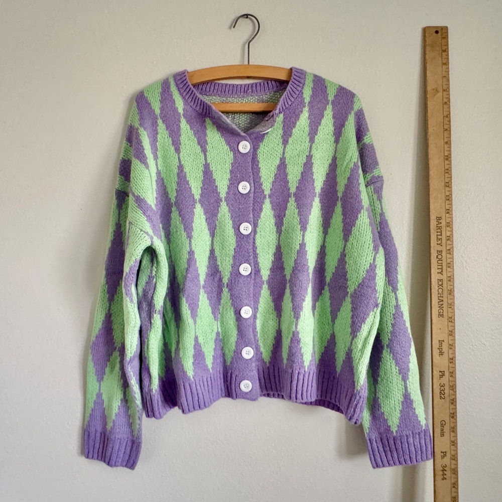 Purple and Green Argyle Women's Sweater